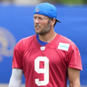 Los Angeles Rams quarterback Matthew Stafford (9) during organized team activities at Rams Practice Facility.