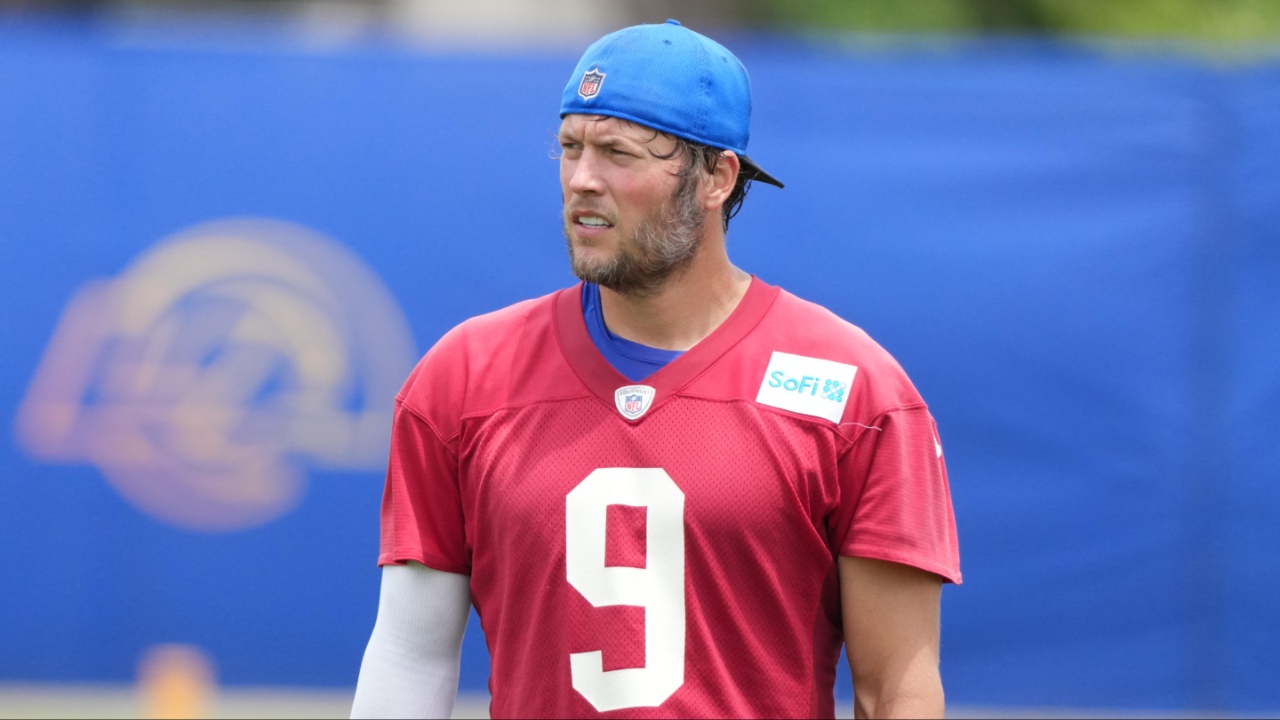 Los Angeles Rams quarterback Matthew Stafford (9) during organized team activities at Rams Practice Facility.