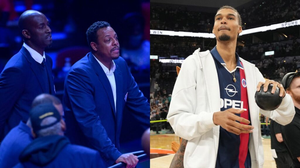 Kevin Garnett and Paul Pierce (L), Victor Wembanyama (R)