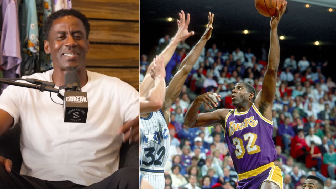 Vernon Maxwell (L) and Magic Johnson (R)