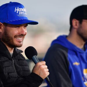 NASCAR Cup Series driver Kyle Larson (5) and driver Chase Elliott (9) during media availabilities at Los Angeles Memorial Coliseum.