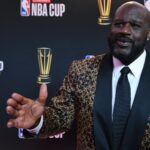 Dec 14, 2024; Las Vegas, NV, USA; Shaquille O'Neal arrives on the red carpet before the Emirates NBA Cup semifinal game at T-Mobile Arena