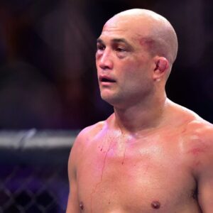 BJ Penn (red gloves) reacts to fight against Clay Guida (blue gloves) during UFC 237 at Jeunesse Arena.