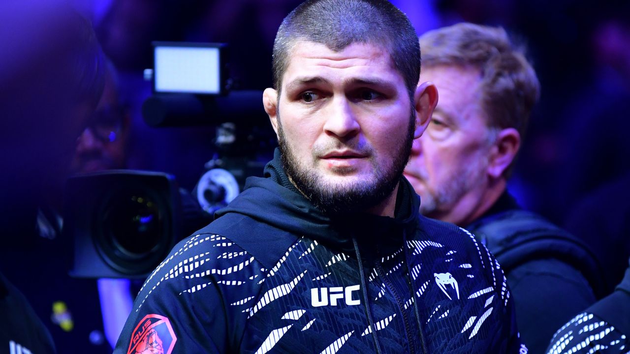 Khabib Nurmagomedov before a bout between Merab Dvalishvili (not pictured) fights Umar Nurmagomedov (not pictured) during UFC 311 at Intuit Dome.