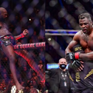 Jon Jones (L), Francis Ngannou (R)