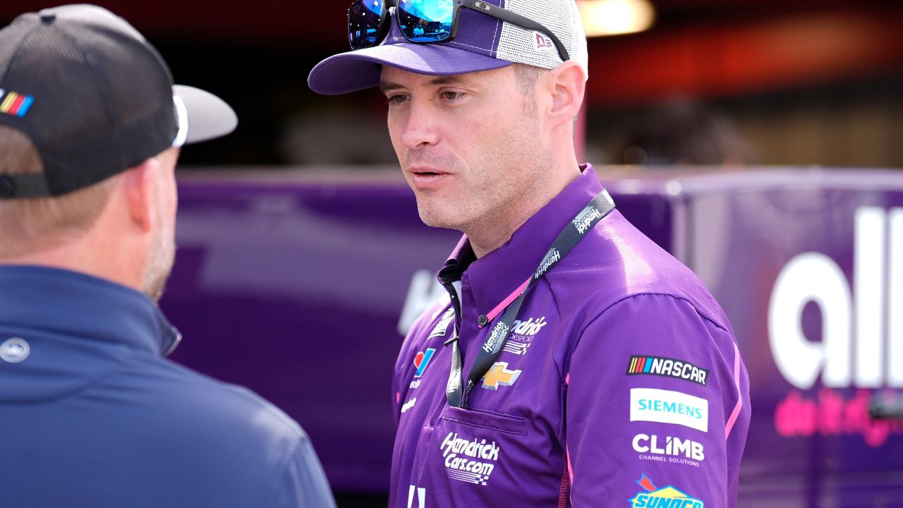 NASCAR Cup Series driver Alex Bowman (48) and crew chief Blake Harris before the Cook Out 400 at Martinsville Speedway.