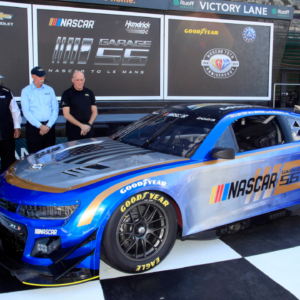 DAYTONA, FL - FEBRUARY 17: NASCAR, Motorsport, USA chief executive office Jim France along with Hendrick Motorsport Team owner Rick Hendrick during the unveiling of the livery of the garage 56 project prior to practice for the NASCAR Cup Series Daytona 500 on February 17, 2023 at Daytona International Speedway in Daytona Beach, FL. (Photo by Jeff Robinson Icon Sportswire) AUTO: FEB 17 NASCAR Cup Series DAYTONA 500 Icon2302162372