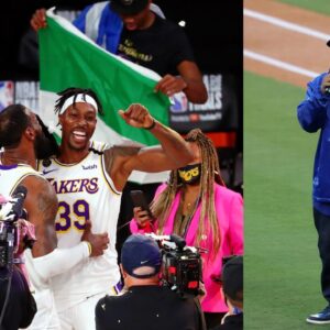 Dwight Howard and LeBron James (L), Ice Cube (R)