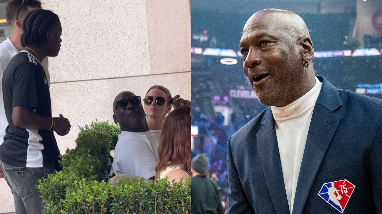 Michael Jordan with the Artist (L) and Michael Jordan during NBA's 75th Anniversary