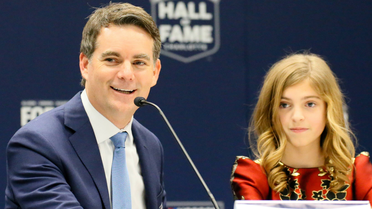 February 1, 2019 - Charlotte, North Carolina, U.S - Retired NASCAR Motorsport USA Driver JEFF GORDON and his daughter ELLA SOFIA GORDON at the 2019 NASCAR Hall of Fame Induction Ceremony post press conference PK Pressekonferenz on February 1, 2019 in Charlotte, North Carolina 2019 NASCAR Hall of Fame Induction Ceremony Post Press - ZUMAc173 20190201_zsp_c173_041 Copyright: xEdxClementex