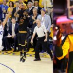 (L) Stephen Curry, Kyrie Irving (R) Draymond Green