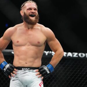 Rafael Fiziev (blue gloves) prepares to fight Justin Gaethje (not pictured) during UFC 313 at T-Mobile Arena.