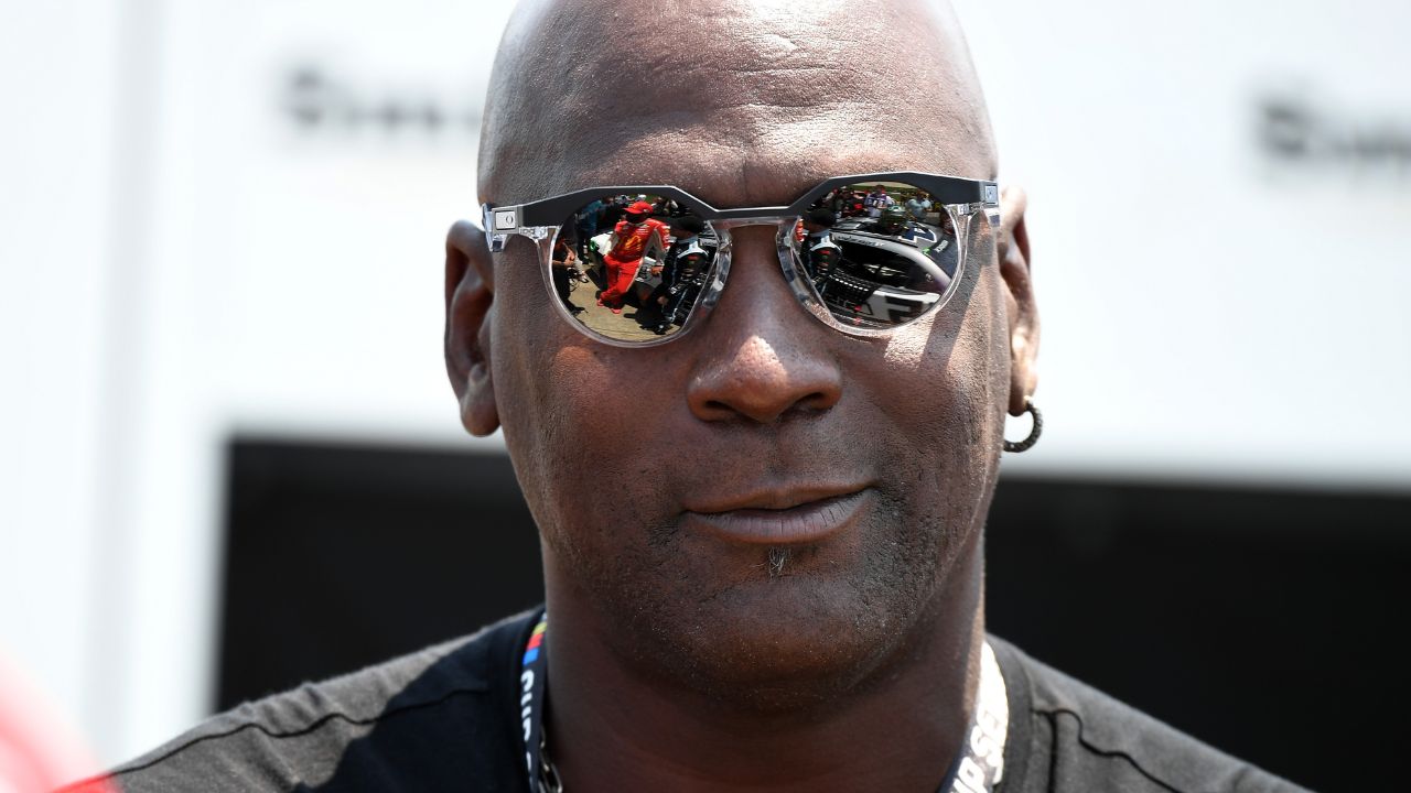 Team 23XI owner Michael Jordan looks on from pit road during qualifying before the Ally 400 at Nashville Superspeedway.