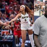 Angel Reese and Caitlin Clark (L), Shaquille O'Neal (R)