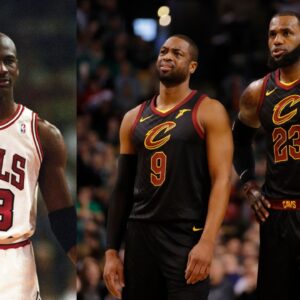 (L) Michael Jordan (R) Dwyane Wade and LeBron James