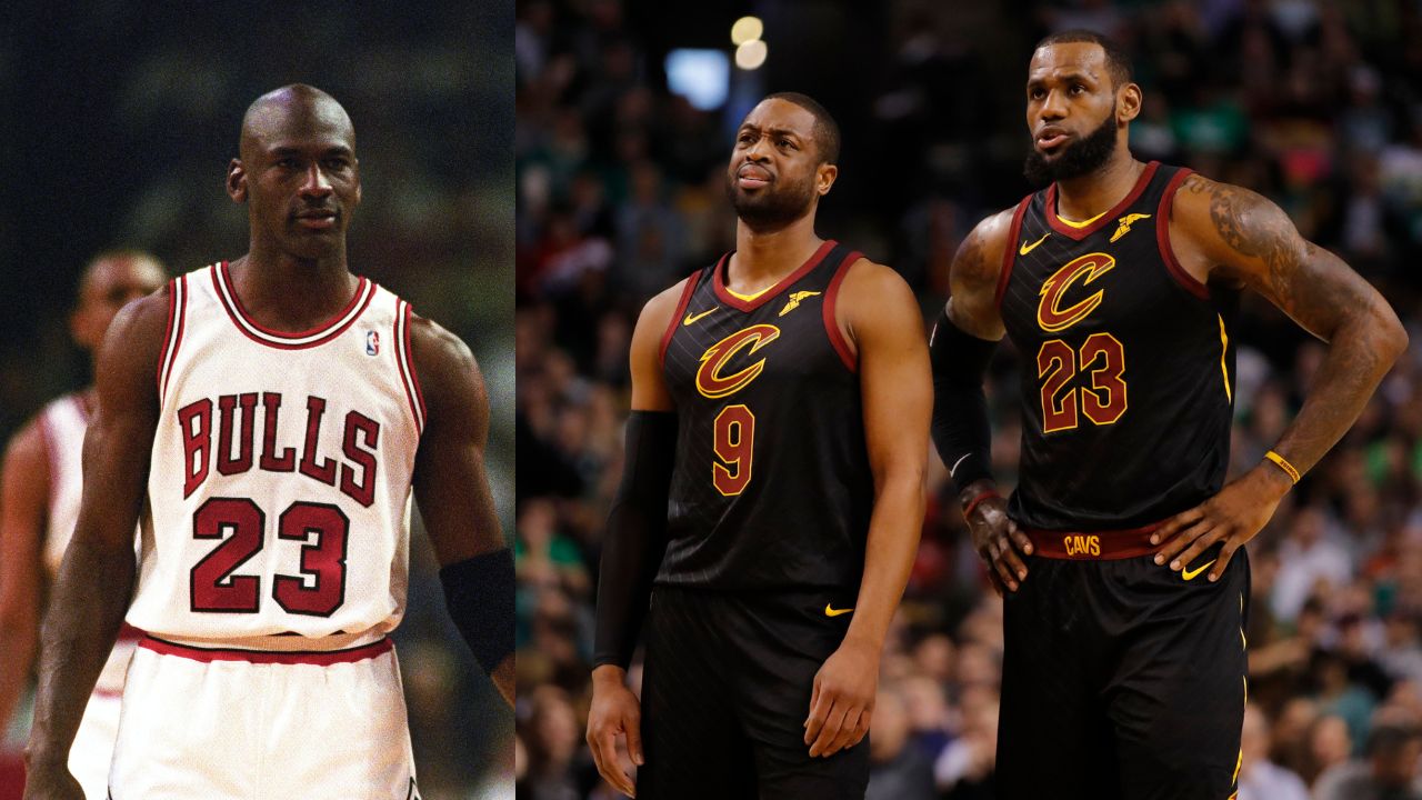 (L) Michael Jordan (R) Dwyane Wade and LeBron James