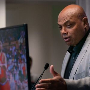 Sep 13, 2019; Philadelphia, PA, USA; Philadelphia 76ers great Charles Barkley speaks at the podium during the unveiling of a statue honoring him in a ceremony at the Philadelphia 76ers Training Complex.