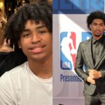 Maria Harper (L) with Dylan Harper and Dylan Harper at the 2025 NBA Draft