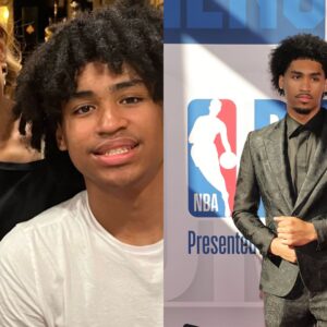 Maria Harper (L) with Dylan Harper and Dylan Harper at the 2025 NBA Draft