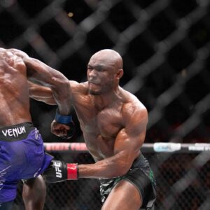 JUNE 14 : (R-L) Kamaru Usman punches Joaquin Buckley in a Welterweight fight during the UFC Fight Night event