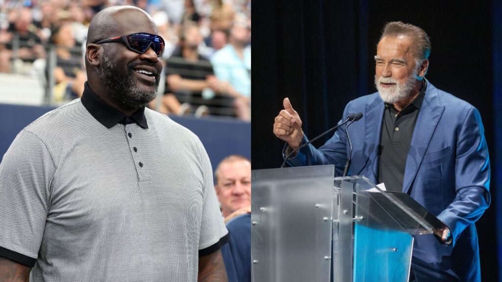 Shaquille O'Neal (L), Arnold Schwarzenegger (R)