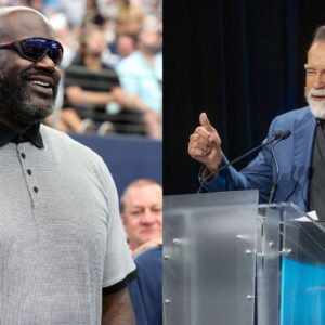 Shaquille O'Neal (L), Arnold Schwarzenegger (R)
