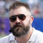 Jason Kelce on the ESPN postseason countdown set during the 2025 Pro Bowl Games at Camping World Stadium.