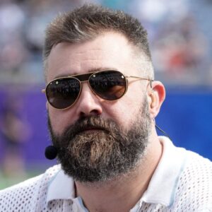 Jason Kelce on the ESPN postseason countdown set during the 2025 Pro Bowl Games at Camping World Stadium.