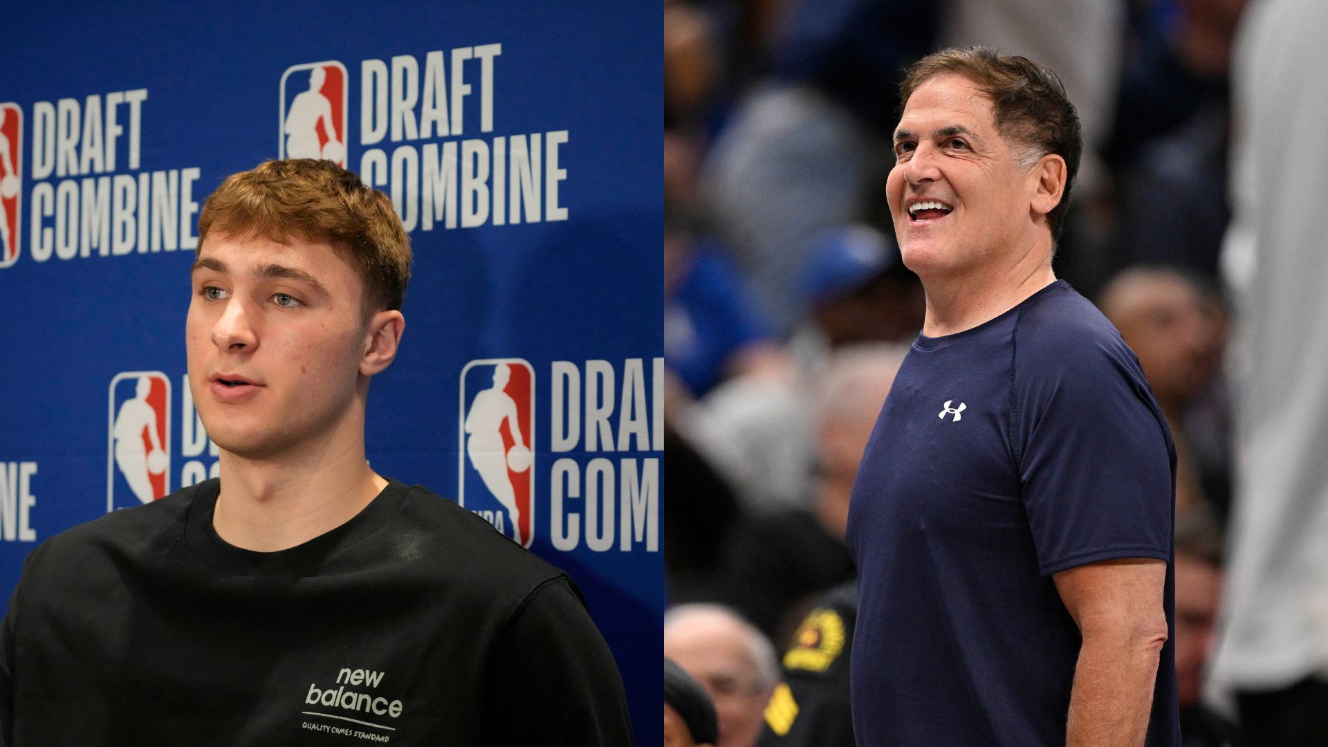 Cooper Flagg (L) and Mark Cuban (R)