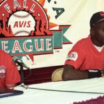 Oct 6, 1994; Tempe, AZ, USA; FILE PHOTO; Chicago Bulls former guard Michael Jordan (right) and Scorpions coach Terry Francona (right) at a press conference prior to Jordan's first game as an outfielder for the Scottsdale Scorpions at Tempe Diablo Stadium.