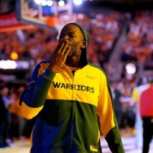 Golden State Warriors forward Draymond Green (23) blows a kiss towards the crowd before the start of the game against the Minnesota Timberwolves during game four of the second round for the 2025 NBA Playoffs at Chase Center.