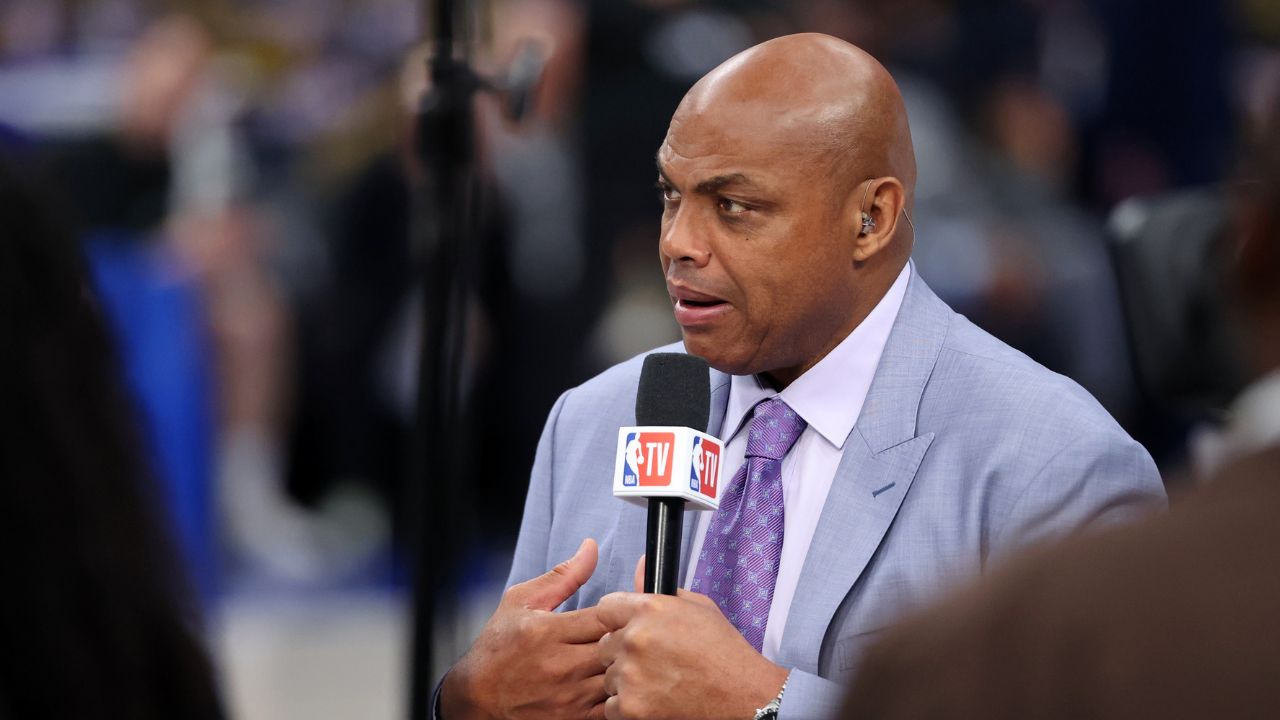 NBA TV analyst Charles Barkley talks on set before game three of the 2024 NBA Finals between the Boston Celtics and the Dallas Mavericks at American Airlines Center