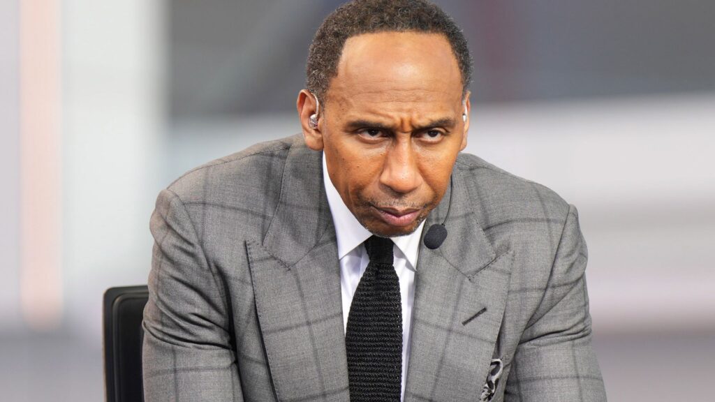 Oct 23, 2024; Inglewood, California, USA; Stephen A. Smith (Stephen Smith) on the ESPN NBA Countdown live set at Intuit Dome.