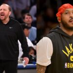 Tom Thibodeau (L) and Carmelo Anthony (R)