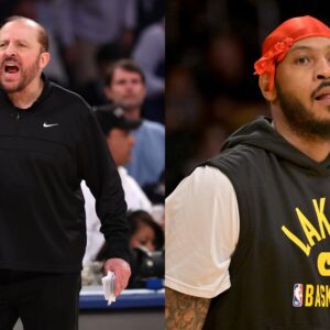 Tom Thibodeau (L) and Carmelo Anthony (R)