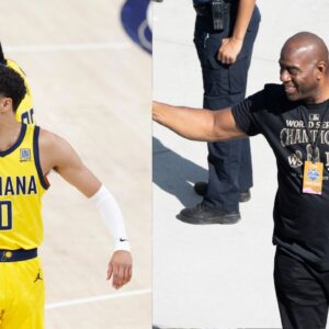 Tyrese Haliburton (L), Magic Johnson (R)