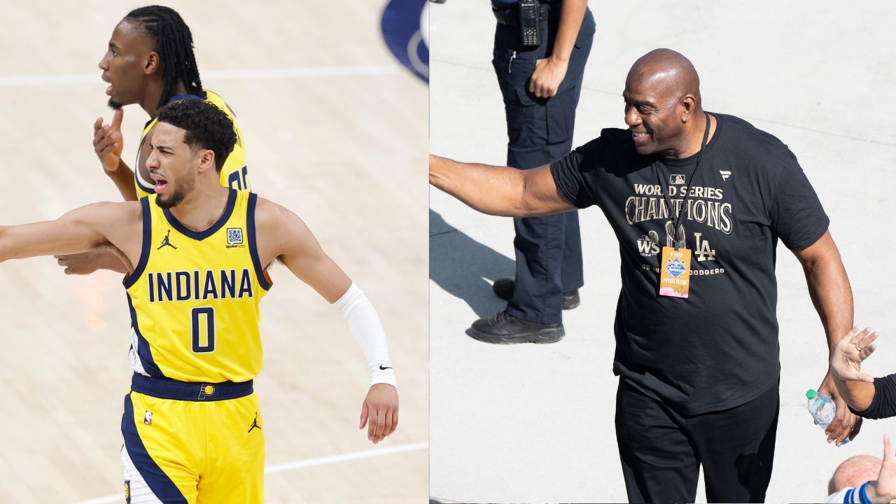 Tyrese Haliburton (L), Magic Johnson (R)