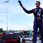 NASCAR Cup Series driver Alex Bowman (48) is introduced before the NASCAR All-Star Open at North Wilkesboro Speedway.