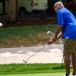 Former NBA player Charles Barkley putts during the LIV Invitational Pro-Am at Trump National Golf Club Bedminster