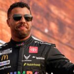 NASCAR Cup Series driver Bubba Wallace is introduced before the Cracker Barrel 400 at Nashville Superspeedway in Lebanon, Tenn.