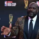 Dec 14, 2024; Las Vegas, NV, USA; Shaquille O'Neal arrives on the red carpet before the Emirates NBA Cup semifinal game at T-Mobile Arena. Mandatory Credit: Candice Ward-Imagn Images