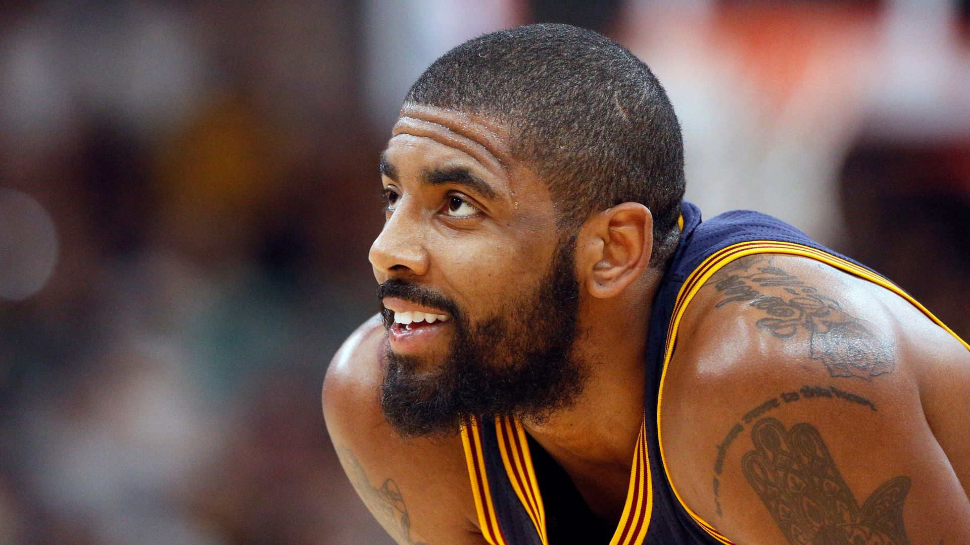 Mar 27, 2017; San Antonio, TX, USA; Cleveland Cavaliers point guard Kyrie Irving (2) looks on during a free throw against the San Antonio Spurs during the first half at AT&T Center.