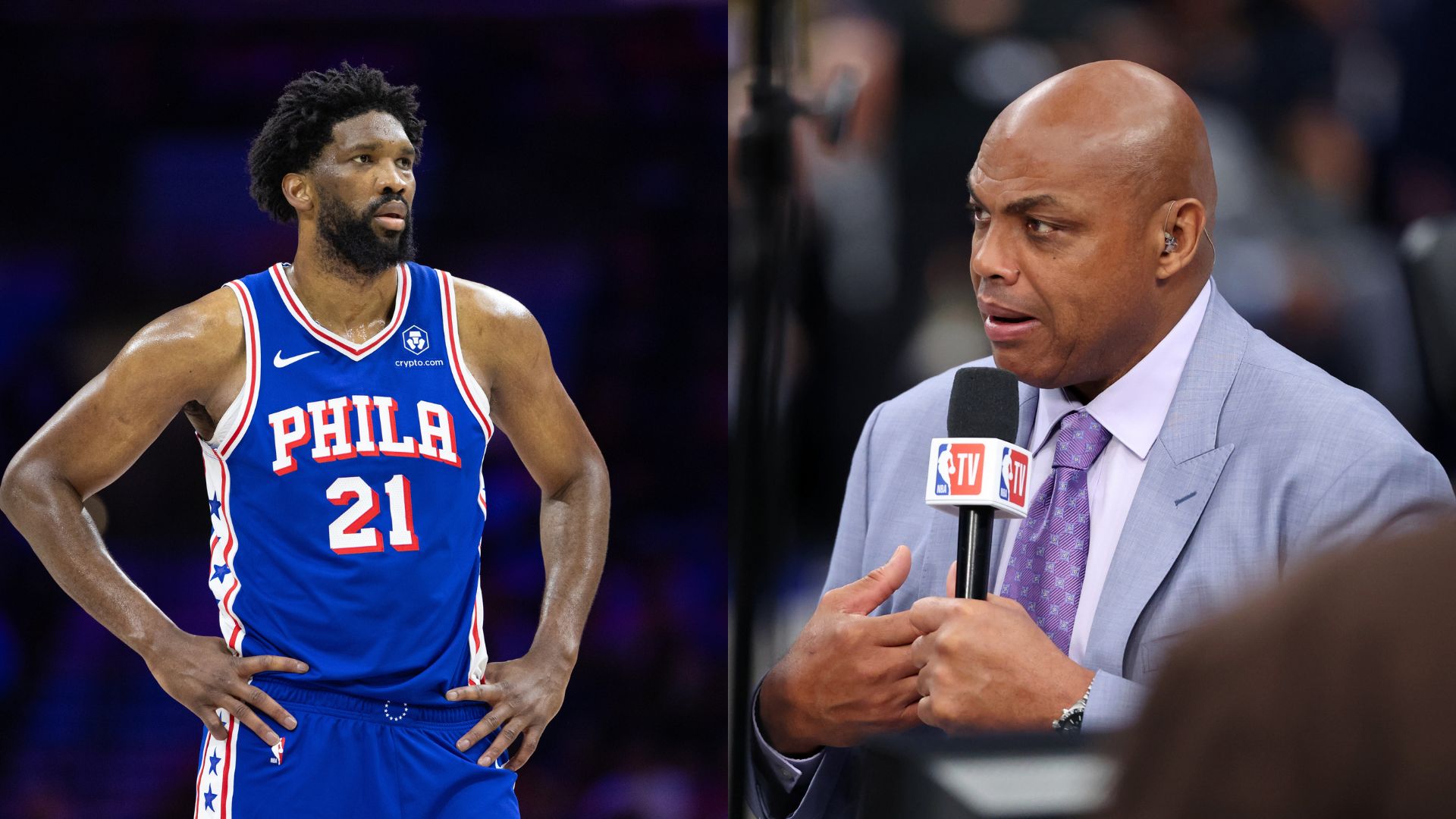 Joel Embiid (L) and Charles Barkley (R)
