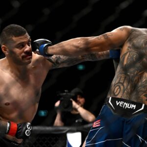 Justin Tafa of New Zealand (left) and Austen Lane of the USA during the heavyweight bout of UFC 293