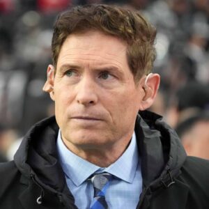 Steve Young attends the game between the Las Vegas Raiders and the Kansas City Chiefs at Allegiant Stadium.