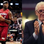 Jermaine O'Neal (L) and Pat Riley (R)