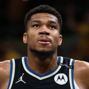 Apr 29, 2025; Indianapolis, Indiana, USA; Milwaukee Bucks forward Giannis Antetokounmpo (34) during game five of the first round for the 2024 NBA Playoffs against the Indiana Pacers at Gainbridge Fieldhouse.