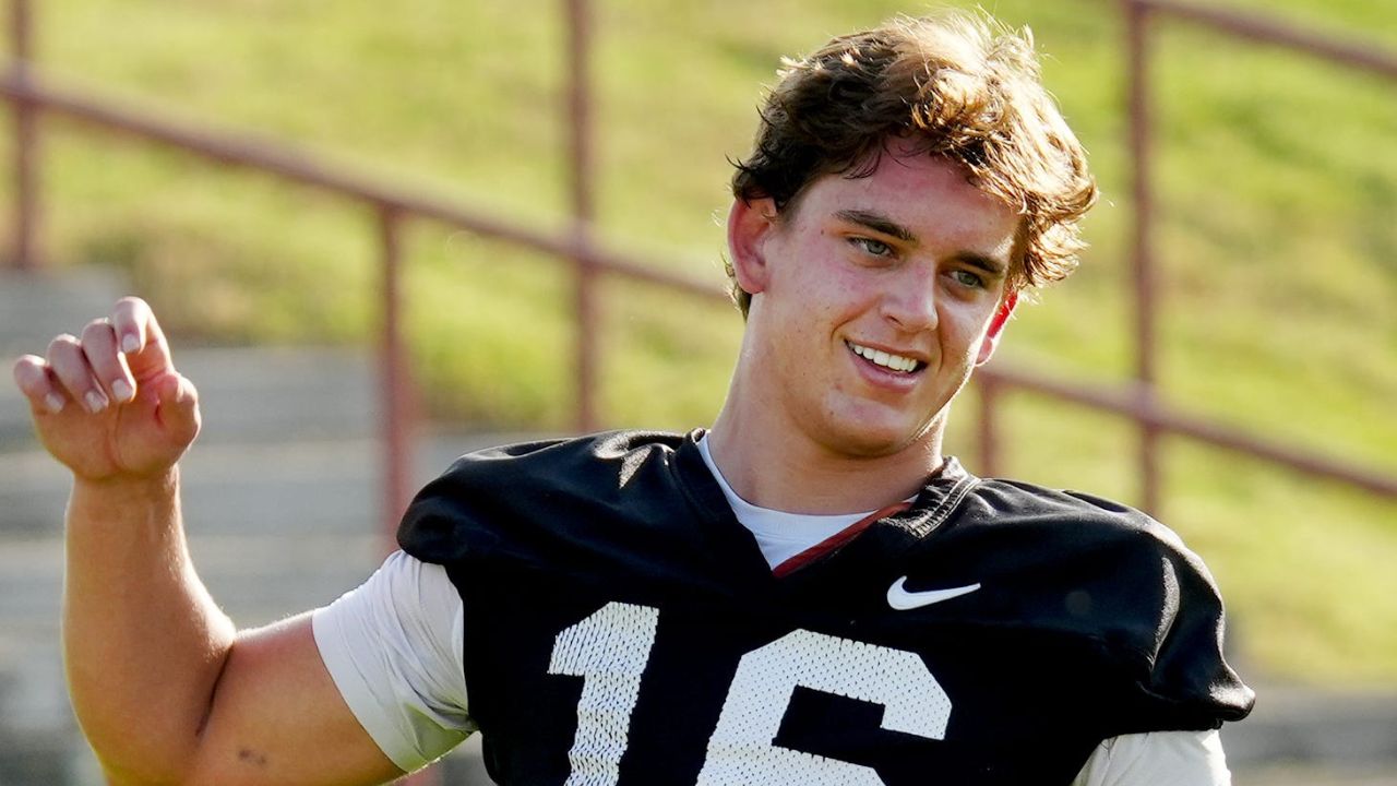 Texas Longhorns quarterback, Arch Manning during his first practice of the spring season on Tuesday, March 25, 2025.