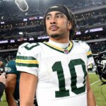 Green Bay Packers quarterback Jordan Love (10) on the field after loss to the Philadelphia Eagles in an NFC wild card game at Lincoln Financial Field.