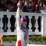 NASCAR Cup Series driver Ryan Blaney celebrates in victory lane after winning the Pocono 400 at Pocono Raceway.